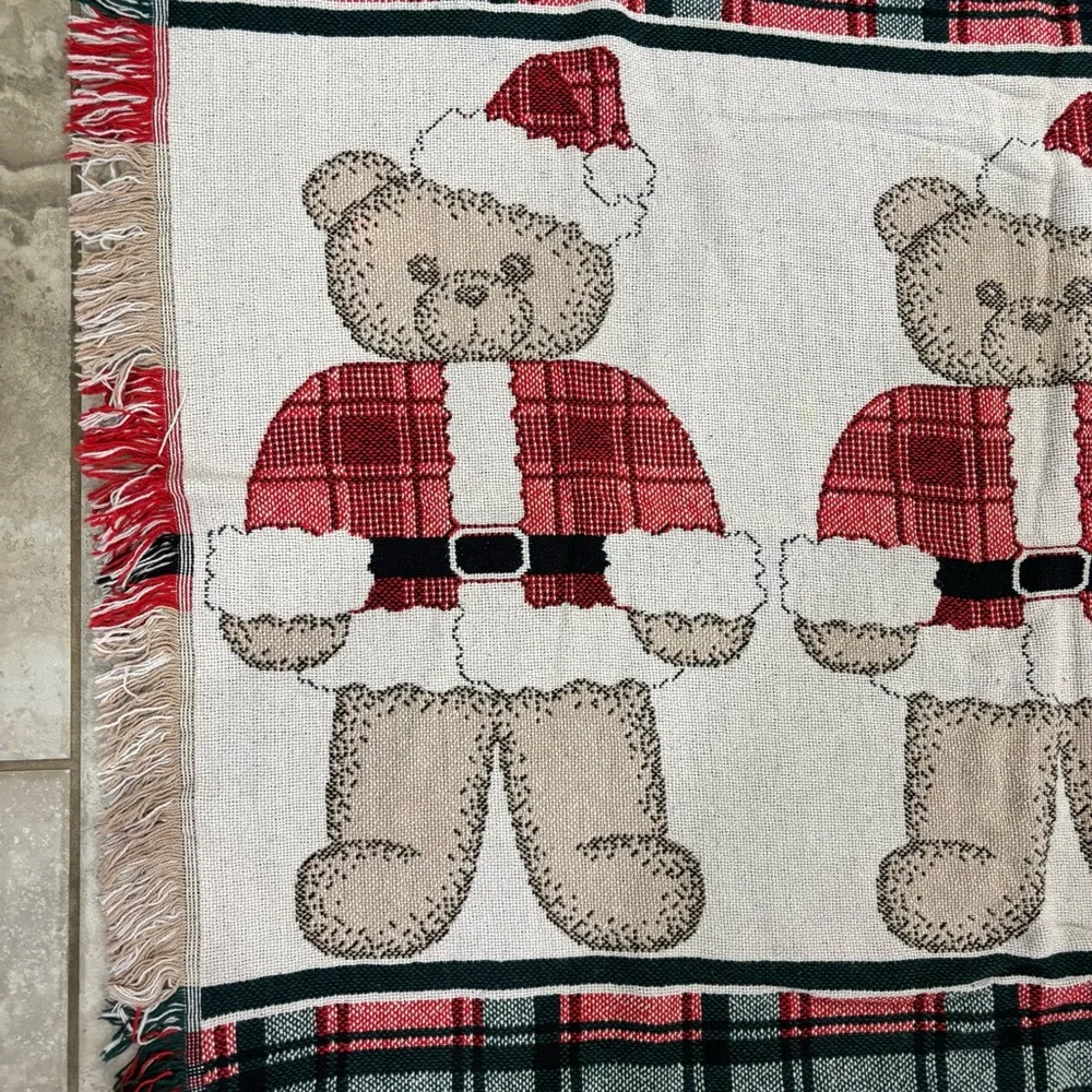 Crown Crafts Christmas Teddy Bears Woven Throw‎ Blanket Cotton Made in USA